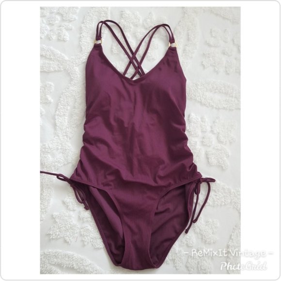 Time and Tru One Piece Ribbed Purple Swimsuit XL 16/18 - Picture 1 of 5